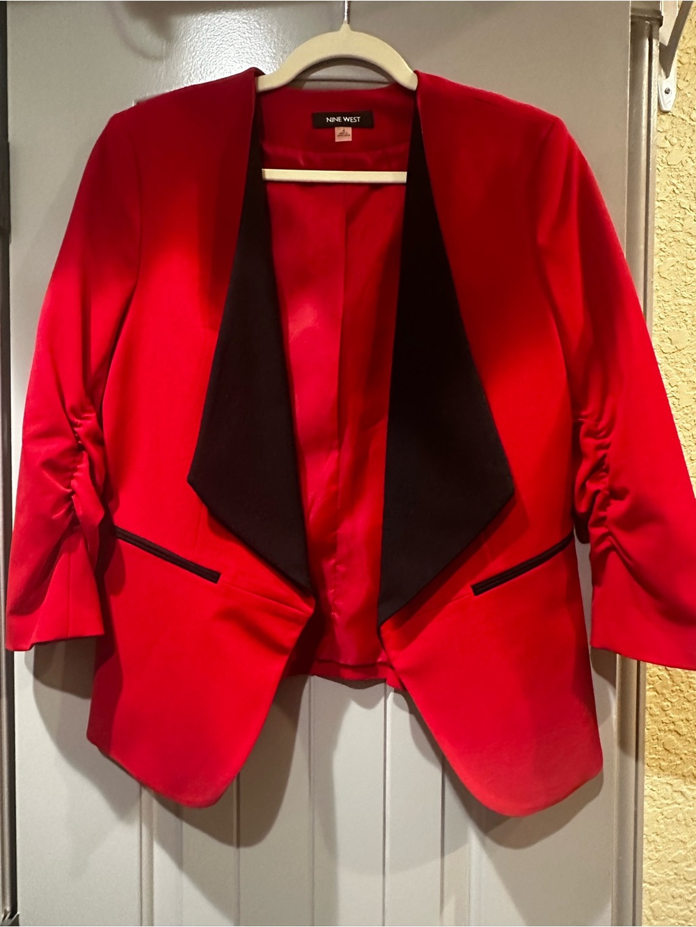 Nine West Red Blazer with Black Tuxedo Lapel